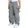 thumbnail image 7 of CUZIBR Kids Cargo Pants With Multiple Pockets For Boys Unisex Elastic Waist Drawstring Adjustable Loose Baggy Casual Trousers Street Hip Hop Daily Wear,Grey,14-15 Years, 7 of 7