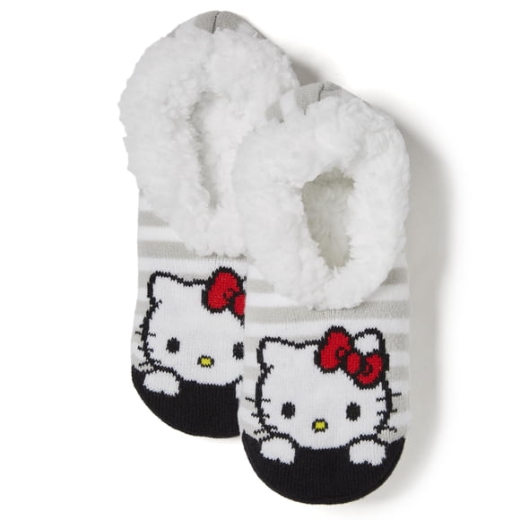 Calcetines tipo pantuflas Hello Kitty de piel de peluche para mujer con suela antideslizante
