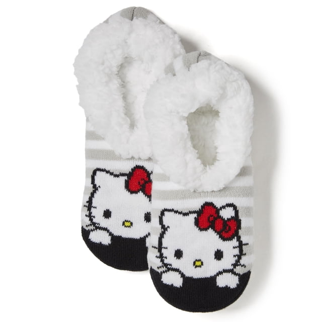 Calcetines tipo pantuflas Hello Kitty de piel de peluche para mujer con suela antideslizante
