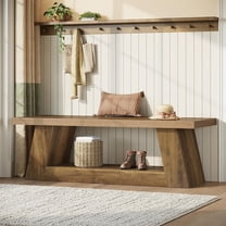Tribesigns 63" Wooden Entryway Bench with Storage Shelf, 2-Tier Narrow Hallway Seating Bench for Living Room (Brown)