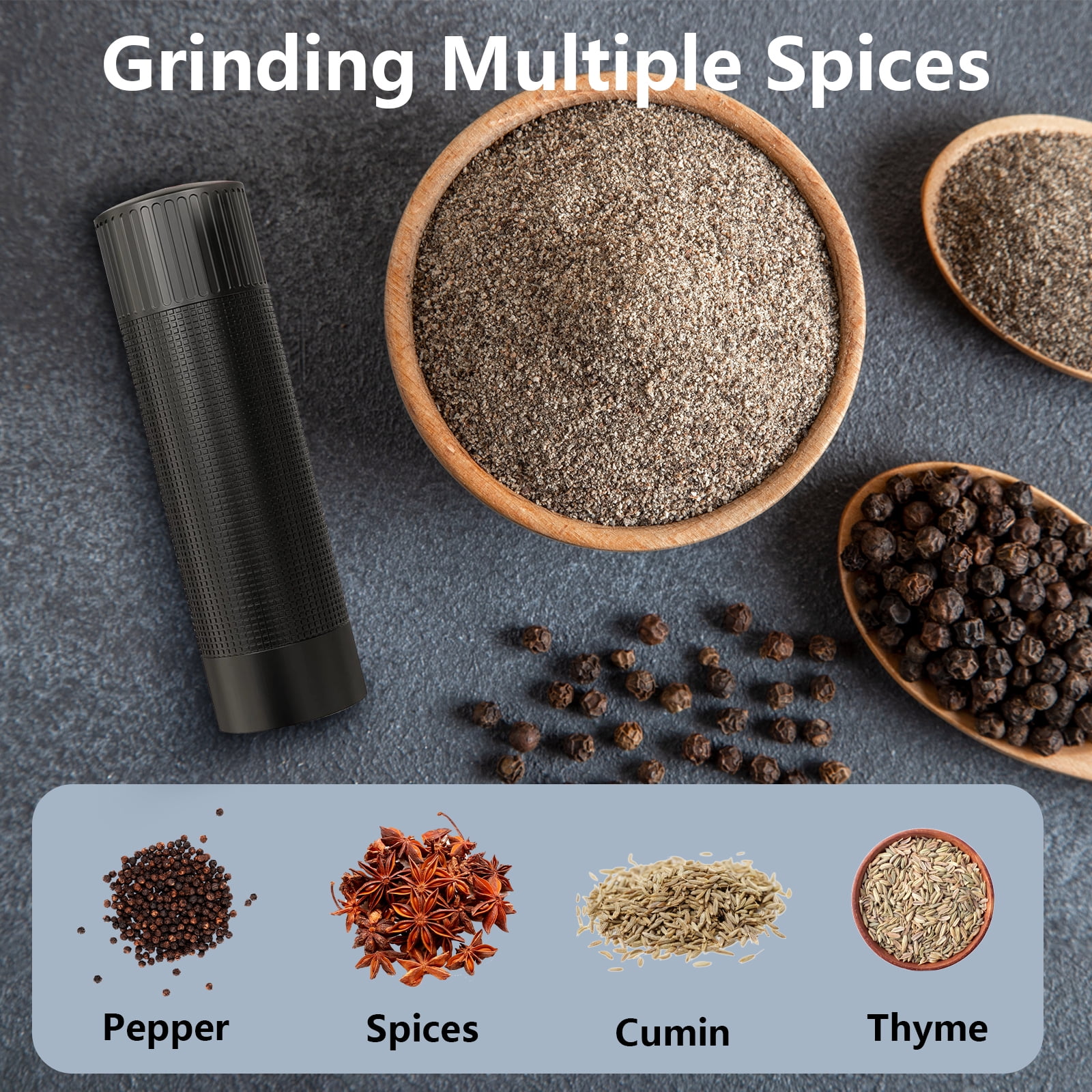 WhiteRhino Professional Pepper Grinder Mill, High Output with Stainless Steel Burrs Adjustable Coarseness Peppercorn Grinder