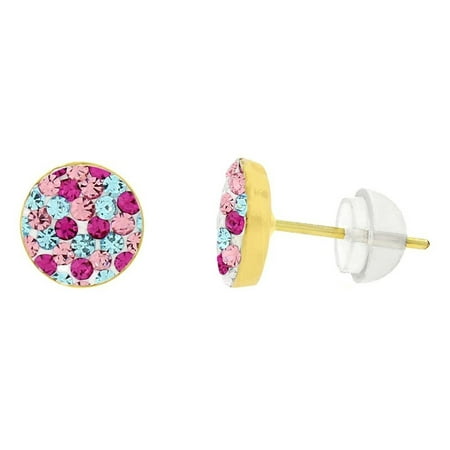 Copper Crystal Earrings - 14k Yellow Gold and copper Round Stud Earrings with Swarovski Elements Crystals, Choice of Colors