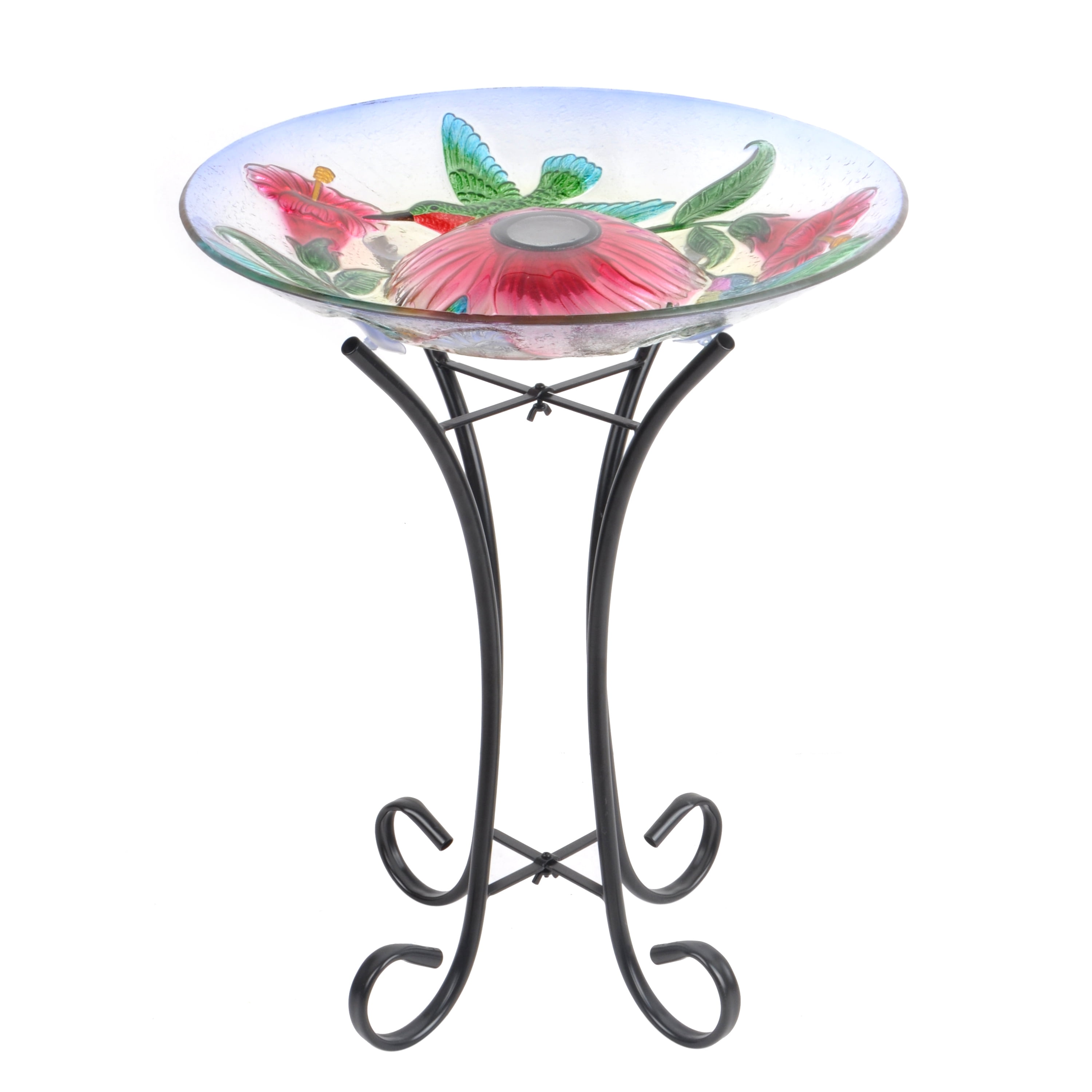 Outdoor 18 in. Solar Hummingbird Bird Bath PaintedSolar Lighted Outdoor