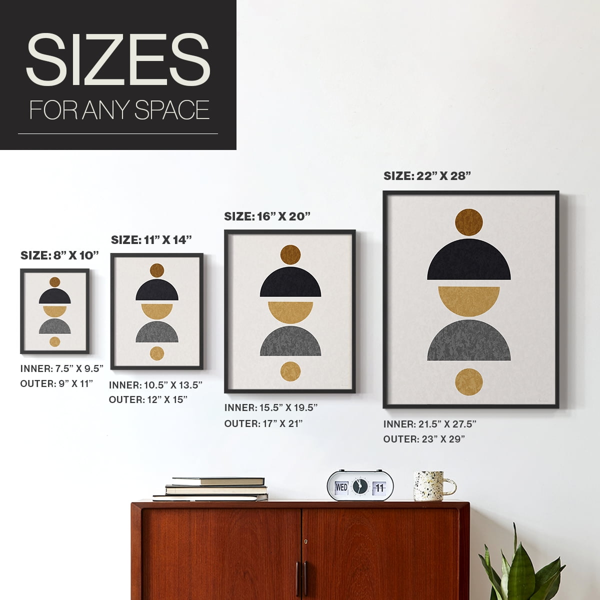 Shapely Center in Black Solid Wood 22 x 28 Framed Print