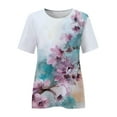 thumbnail image 4 of Pompotops T-Shirt Décontracté à Col Rond pour Femmes, Imprimé Floral, Manches Courtes, Mode Douce, Blouse Décontractée pour Femmes, 4 of 5