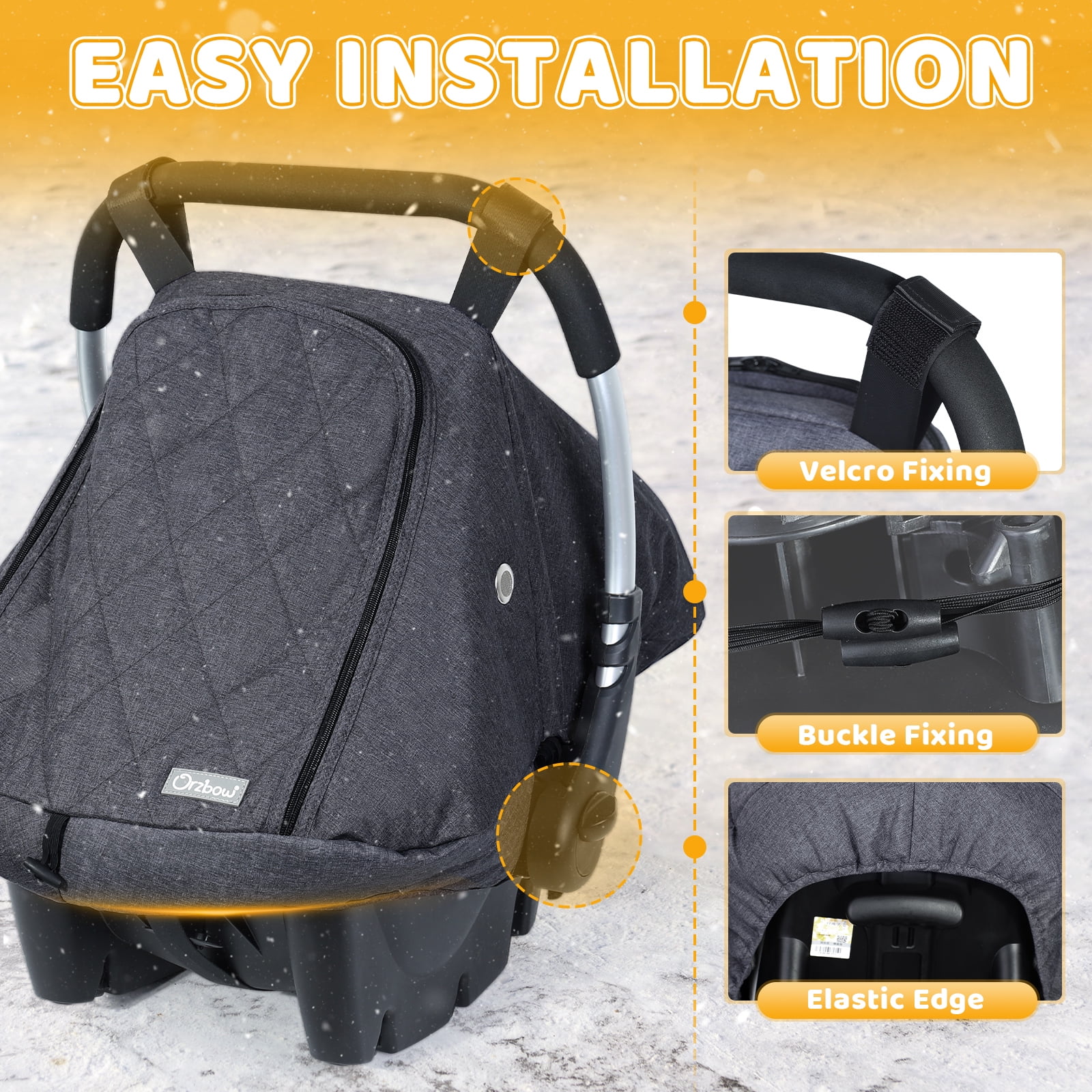 Orzbow Winter Baby Car Seat Cover with Front Zipper Door, Cold Weather Carseat Cover Canopy, Side Breathable, Rain, Snow and Wind Proof Car Seat Carrier Canopy Cover, Machine Washable, Dark Grey