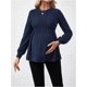 thumbnail image 3 of - playera de mernidad para mujer, cuello redondo, punto acanalado, manga larga, peplum, 3 of 5