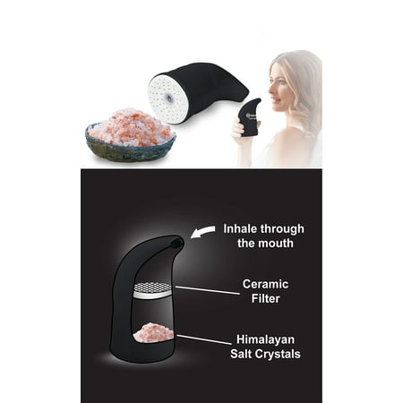 Nevlers Ceramic Salt Inhaler with Pure Himalayan Pink Salt | Asthma and Allergy Relief | Black