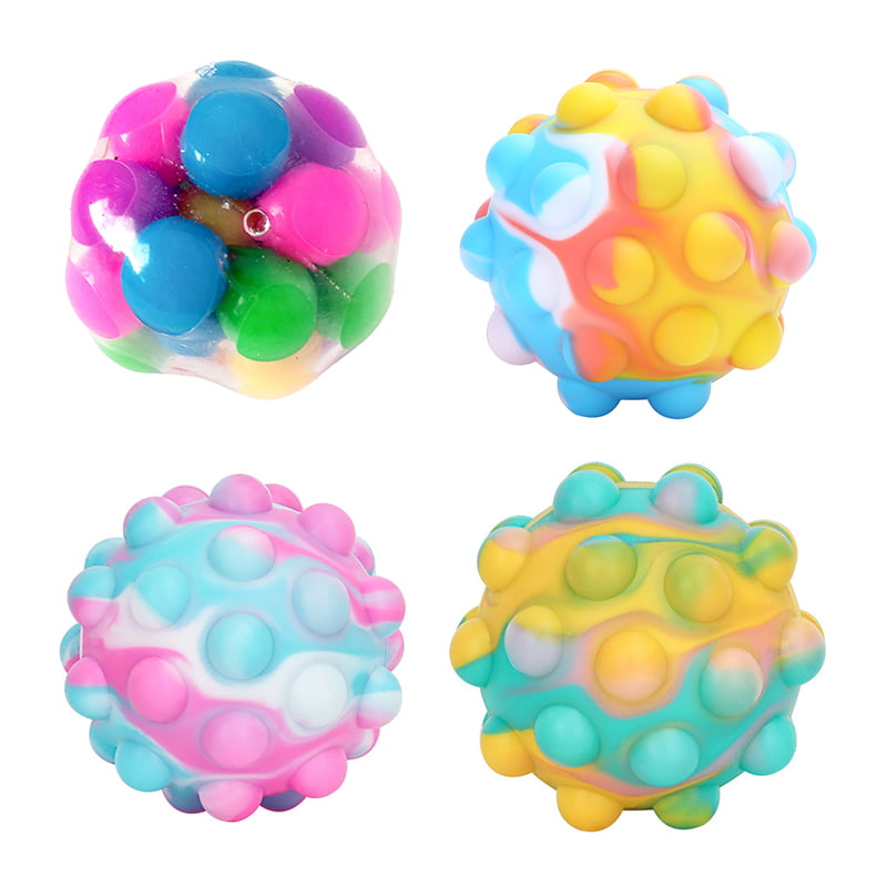 Pop Fidget Stress Ball Push It Bubble Squeeze Popit Cube Sensory Figit Toy to Relieve Anxiety Stress Relief Balls Hand Grip Pressure Ball for Kids and Adults Tie Dye - Pink