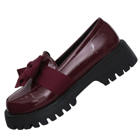 Heels for Women, Fashion Casual Solid Color Round Toe Heel Bow Thick Heel Low Cut Thick Sole, Women's Loafers