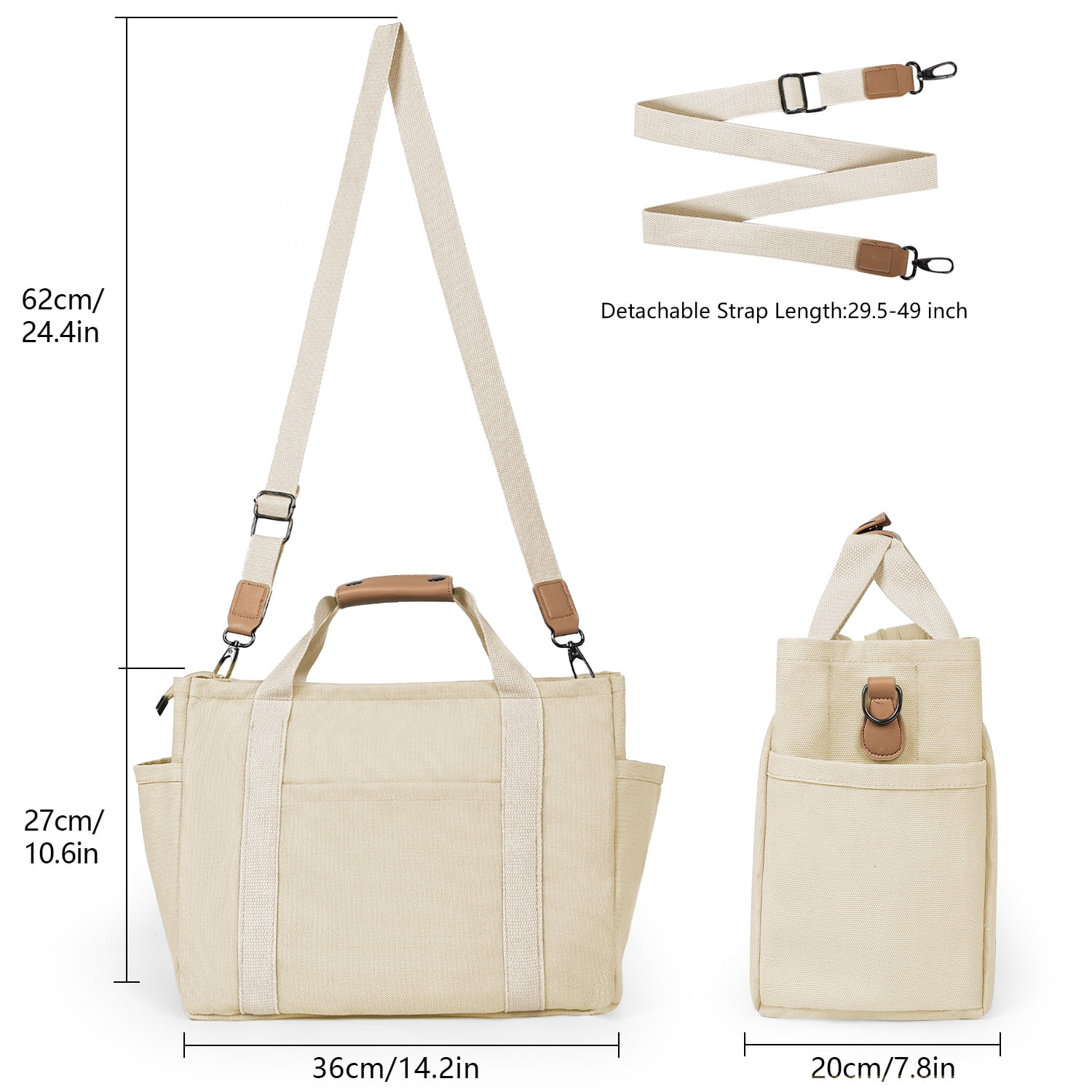 Large Canvas Tote Bag for Women With Pockets, Cute Crossbody Shoulder Purses Handbag for Work Travel