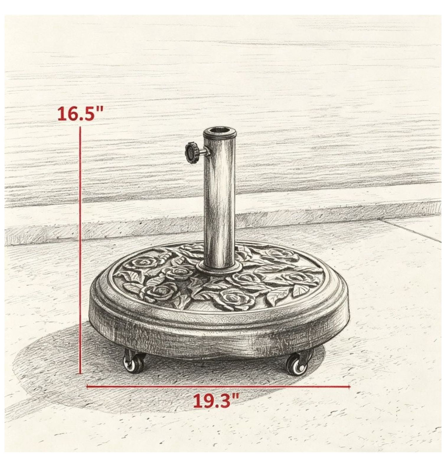 Outdoor Umbrella Base 9.2', Patio Umbrella Stand with Wheels & Brakes, Bronze Resin Concrete Base for 1.3"-1.9" Pole, Garden Deck Poolside