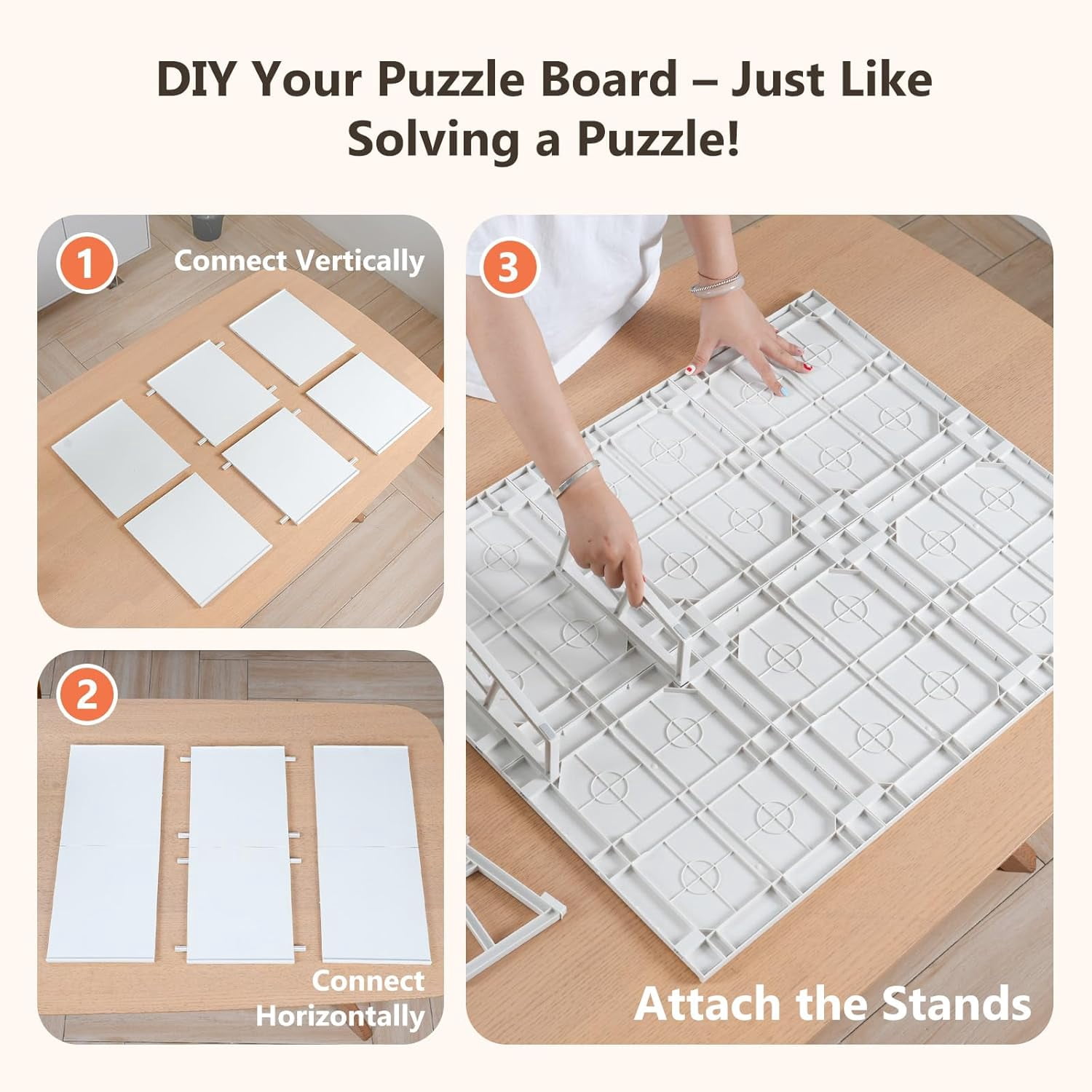 WELGEE 1000-Piecce Tilting Puzzle Board with Stand, Lightweight Portable Puzzle Table for Adults, DIY Customizable Puzzle Accessory(White)