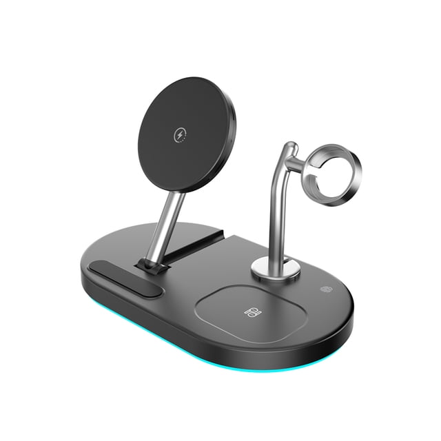 Estación de carga Dock 4 en 1 Tipo C Auriculares Carteles inalámbricos Viajes portátil Pad Fast Pad Office Stand con luz de noche negro kenally EL006063-01B