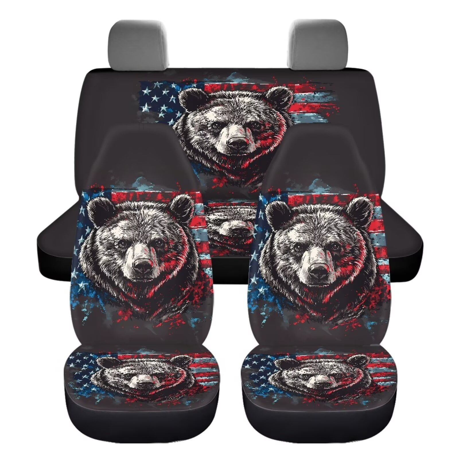Pzuqiu Bear Head Seat Cover Sets Full Lightweight Full Wrapping Edge Seat Covers Breathable Car Seat Covers Front Seats Back Seats Easy to Install Car Interiors Fit for Most Sedans Truck