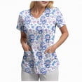 thumbnail image 4 of HCNTES Scrub Tops for Women Short Sleeve Vneck Stretch Holiday Scrub Shirt Cute Print Nursing Workwear with 2 Pockets(Blue,M), 4 of 5
