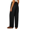 thumbnail image 7 of Linen Pants Women Wide Leg Casual Summer Vacation Outfits Travel Beach Pants Elastic Waist Ankle Split with Pockets Black 2XL, 7 of 7