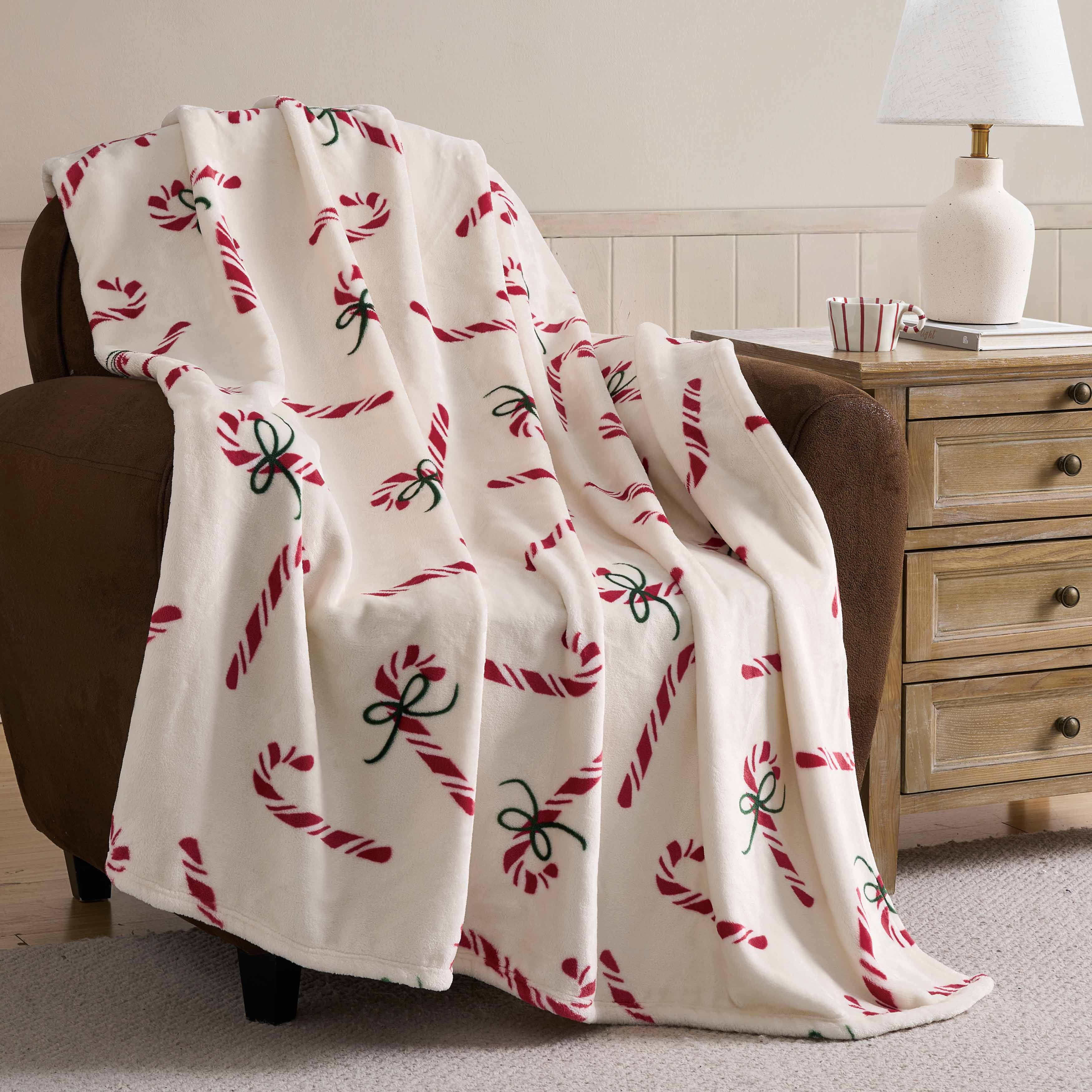 Hallmark Red Candy Canes Plush Throw, 50" x 70"