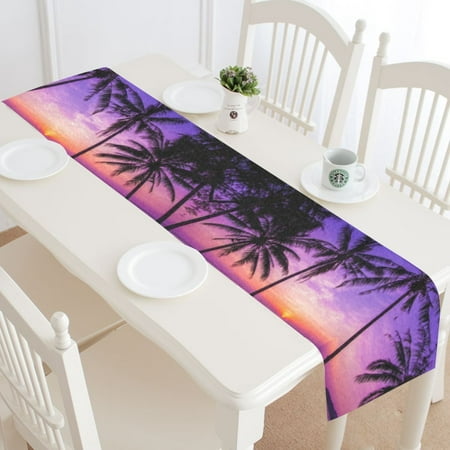 MYPOP Sunset Palm Tree Table Runner Home Decor 14x72 Inch,Summer Tropical Palm Tree Table Cloth Runner for Wedding Party Banquet Decoration