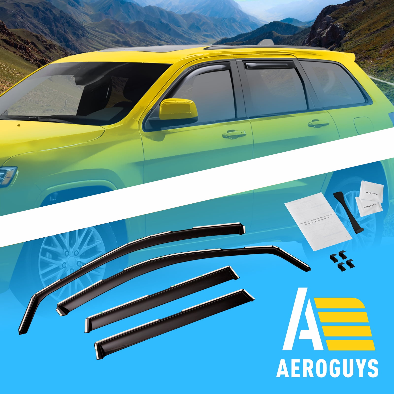 AEROGUYS in-Channel Window Deflectors Extra Durable Window Visors Rain Guards Fit for Jeep Grand Cherokee 2011-2021, Sun Visors, Wind Deflectors, Vent Visors, Car Accessories - 4pcs. AG0256