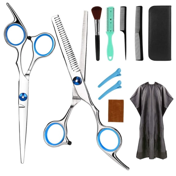 Triani Professional Hair Cutting Scissors Set 11 PCS Hair Cutting Scissors, Thinning Shears, Hair Razor Comb, Clips, Cape, Hairdressing Scissors Kit,Barber set,Hair Cutting Shears Set