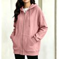 thumbnail image 6 of Fleece Lined Zip Hoodie for Women Ghalytn Oversized Jacket - Drawstring Long Sleeve Top with Kangaroo Pocket, 6 of 8
