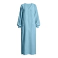 thumbnail image 7 of Edvintorg Women’S Dresses V Neck Long Sleeve Lightweight Cotton and Linen Loose Casual Dress Women Clothes S-2XL Light Blue, 7 of 7