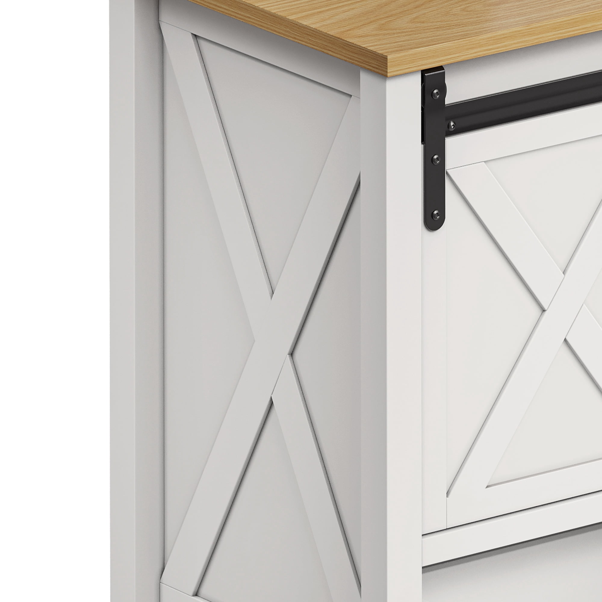 Uforic 36 Inch Bathroom Vanity with Ceramic Sink Basin, Farmhouse Style, Sliding Barn Door Cabinet & 3 Drawers, Freestanding Storage Vanity for Bathroom/Apartment, White