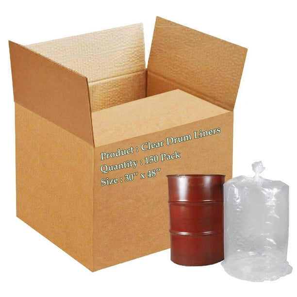 Pack of 150 Clear Drum Liners 30 x 48. Cylindrical Shaped Liners 30x48