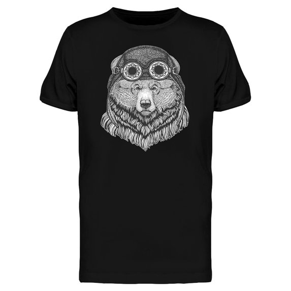 Grizzly Bear Biker Helmet T-Shirt Men -Image by Shutterstock, Male 3X-Large