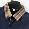 thumbnail image 3 of Handshe Men's Long Sleeve Collared Shirt with Solid Color Patchwork Plaid Print and Button Pockets for Office and Daily Wear, 3 of 7
