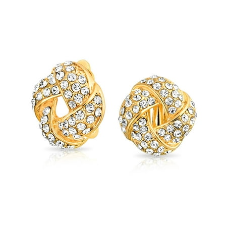 Clear Crystal Pierced Earrings - Woven White Clear Crystal Love Knot Work Clip On Earring For Women Non Pierced Ears 14K Gold Plated Brass
