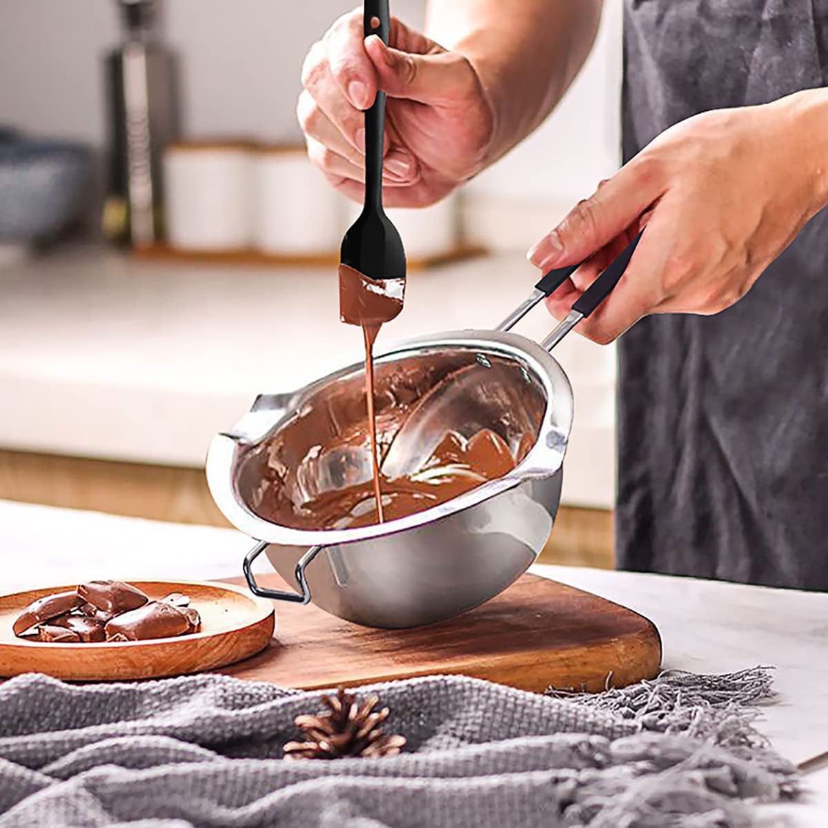 Chocolate Melting Pot - 1000ml Double Boiler with Heat Resistant Handle, Stainless Steel Double Boiler Pot Set, Double Boilers for Stove Top Can