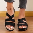 thumbnail image 2 of Walking Sandals Women Open Toe Bohemia Hollow out Breathable Arch Support Low Wedge Ankle Strap Orthopedic Shoes Black Size 6, 2 of 8