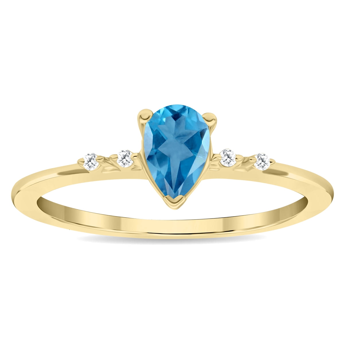 10K Yellow Gold Natural London Blue Topaz Ring Octagon 7x5 mm Diamond Accents 