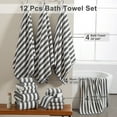 thumbnail image 4 of Smuge 12 Pcs Stripe Family Bath Towels Set - 4 Bath Sheet Towels, 4 Hand Towels, 4 Washcloths, Microfiber Soft Shower Towel for Bathroom Gym Spa(Dark Gray), 4 of 8