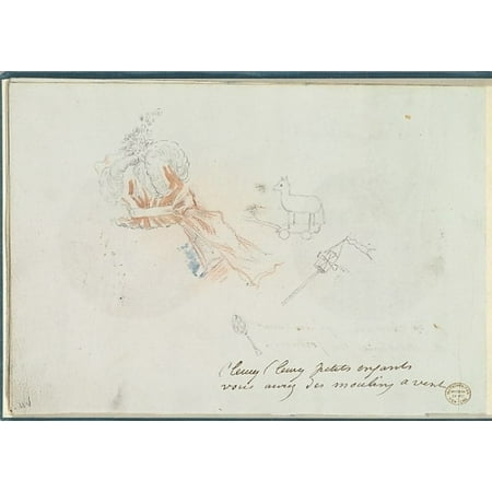 A Costume Design Sketch for a Hat and Three Sketches of Childrens Toys Poster Print by Anonymous  French  18th century (18 x