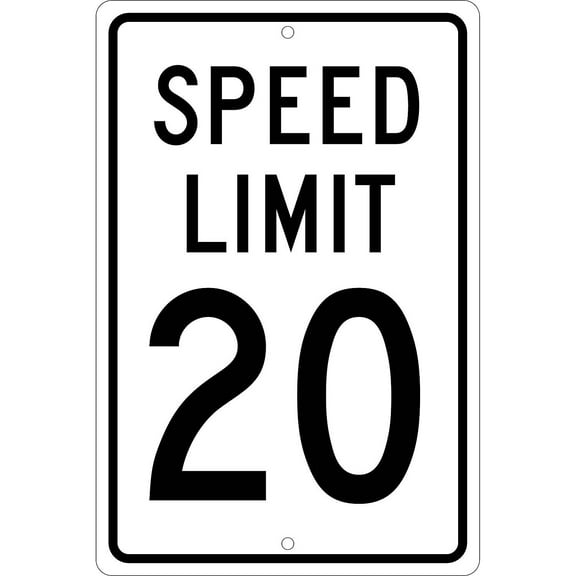 NMC TM20H Traffic Sign, Legend "SPEED LIMIT 20", 12" Length x 18" Height, 0.063 Aluminum, Black On White