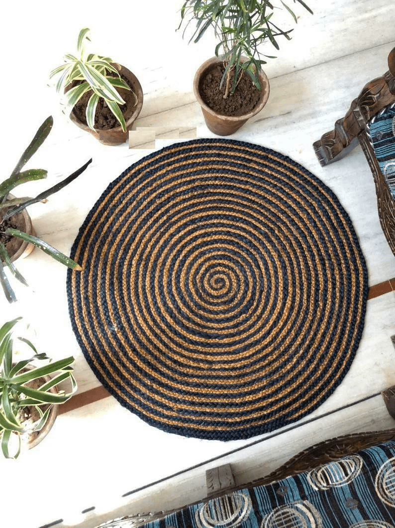 Avgari Creation 100 Natural Jute Rug Round Braided Carpet Round Modern