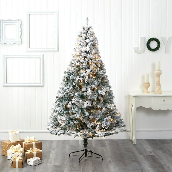 Nearly Natural 7' Green Flocked Spruce Artificial Christmas Tree with 350 Clear LED Lights