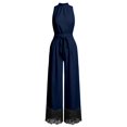 thumbnail image 2 of XinghaiYIDE Green Jumpsuit Women Halter Sleeveless Belted Wide Leg Lace One Piece Outfit with Pockets Casual Summer Romper, 2 of 6