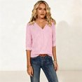 thumbnail image 5 of Kctiaxy 3/4 Length Sleeve Womens Tops Summer Casual Striped T Shirts Trendy V Neck Relaxed Fits Outdoor Tunic Shirts Beach Vacation, Red L, 5 of 7