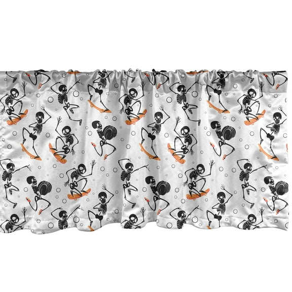 Ambesonne Skeleton Window Valance, Scary on Skateboard, 54" X 18", Charcoal Grey White