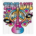 thumbnail image 3 of Ambesonne Colorful Shower Curtain, Peace Love Vinyl Music, 69"Wx70"L, Blue Pink Yellow, 3 of 5