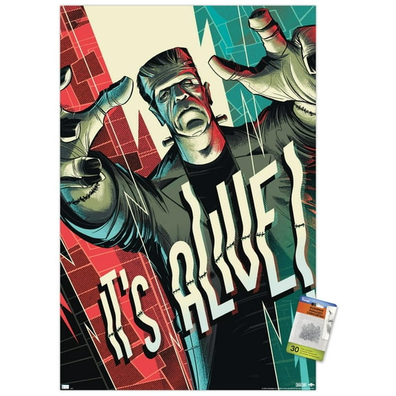 Frankenstein - It's Alive by Cesar Moreno Wall Poster with Pushpins, 22.375" x 34"