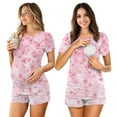 thumbnail image 3 of Xixirimido Cherry Blossom Music Notes Pink Pattern Women Maternity Nursing Pajama Set Breastfeeding Double Layer Pregnancy Pjs 2Pcs Set Short Sleeve Postpartum Sleepwear, Medium, 3 of 7