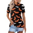 thumbnail image 2 of Mohiass Adult Women's Halloween Shirts Wicking Horror Witch Polo Shirt Lapel Funny Bat Blouses Button Collared Scary Castle T-Shirt Saffron XL, 2 of 5