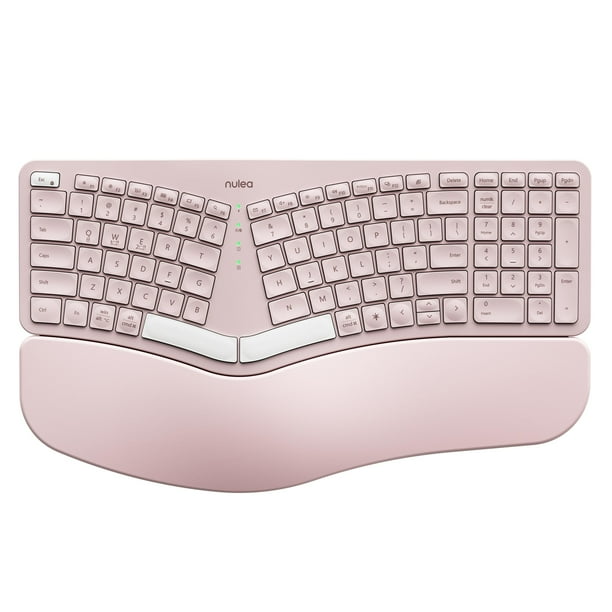 Teclado ergonómico inalámbrico Nulea RT05 con reposamuñecas rosa