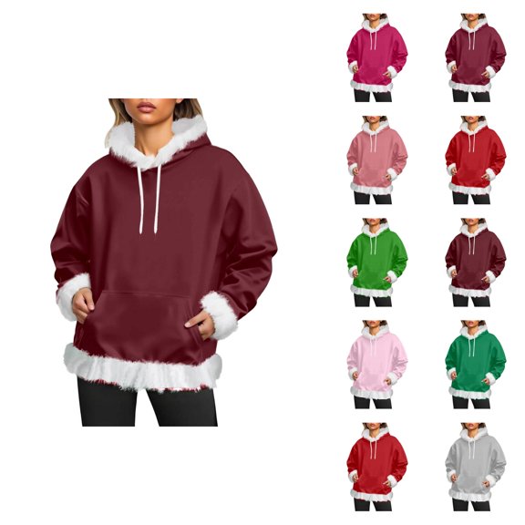 Women's Trim Hoodie 2025 Long Sleeve Trendy Plain Drawstring Hooded Sweatshirt with Pockets Pullover Top