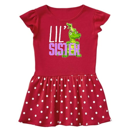 

Inktastic Lil Sister with Cute Green Alligators Gift Baby Girl Dress